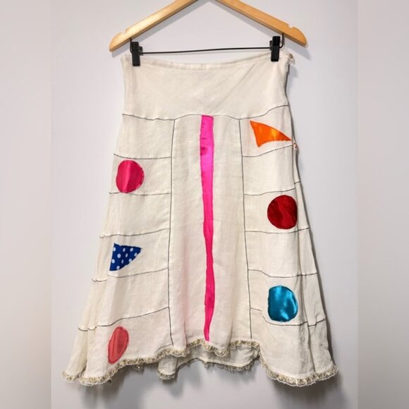 Isabel Monter Patchwork Linen Skirt Creamy/White size M approx - Picture 3 of 6